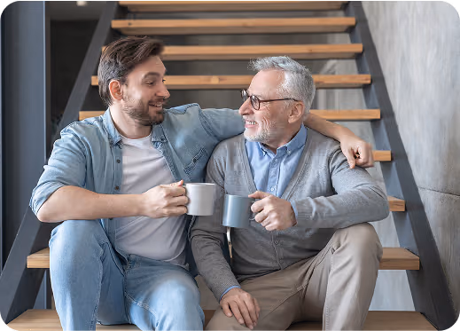 Adult Caucasian Young Son Supporting Hugging Embracing His Old Senior Elderly Father